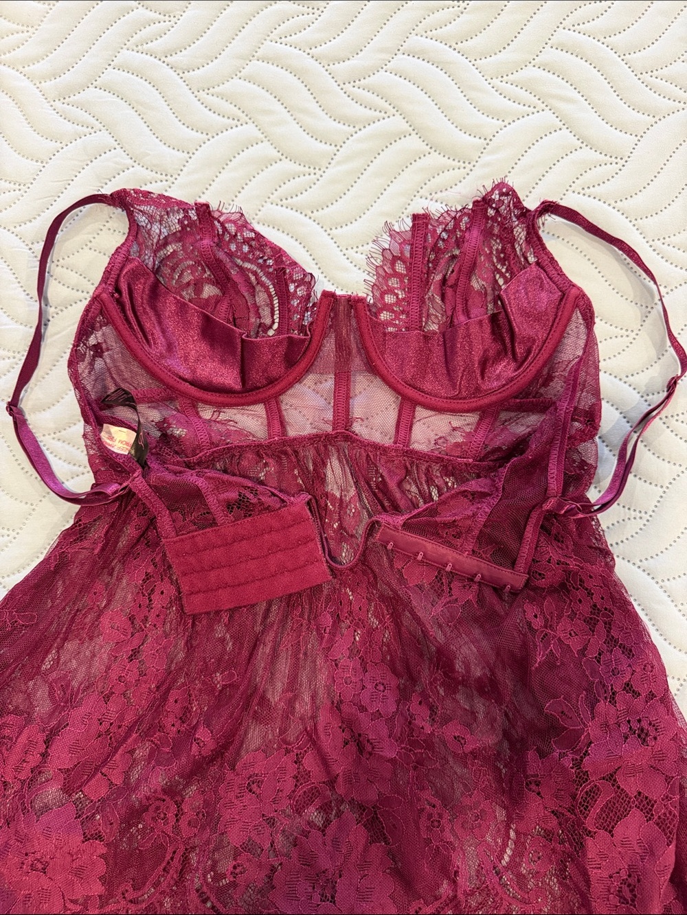 DREAMGIRL PLUM LACE BABYDOLL/ PLUM / SMALL WITH MATCHING THONG - Picture 3 of 7